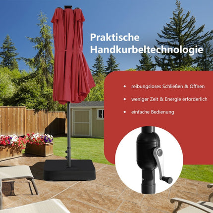 Großer Doppel-Terrassenschirm mit Solar-LED-Leuchten, Rot