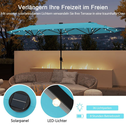 Großer doppelseitiger Terrassenschirm mit LED-Beleuchtung, 400x200 cm