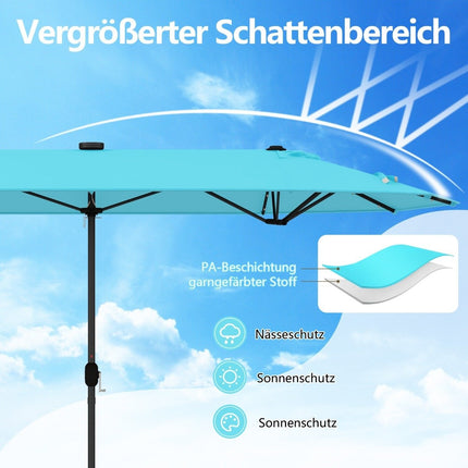 Großer doppelseitiger Terrassenschirm mit LED-Beleuchtung, 400x200 cm