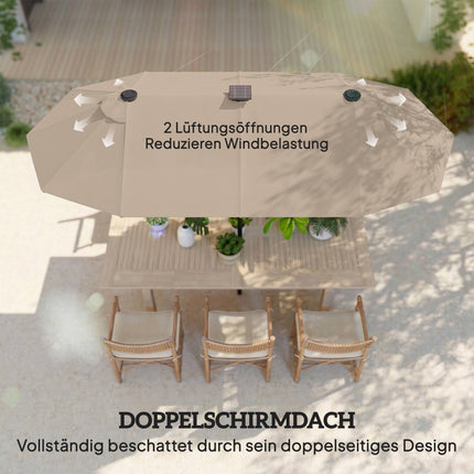 Großer doppelseitiger Sonnenschirm mit Solar-LED-Leuchten