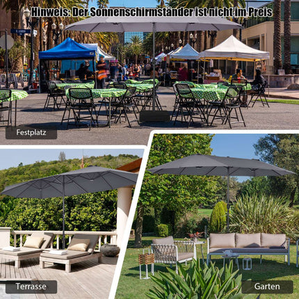 Grand parasol double à manivelle, gris foncé, 2,7 m x 4,6 m