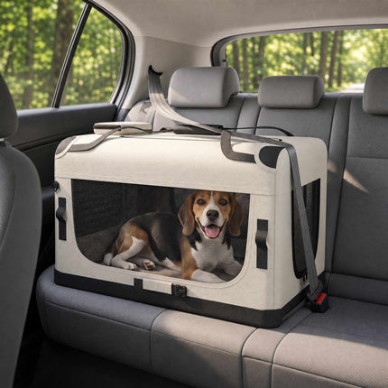 Large Foldable Dog Carrier for Pets Up To 25 kg, Safety Leash, Bowl, Light Grey