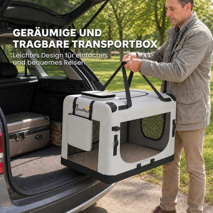 Large Foldable Dog Carrier for Pets Up To 25 kg, Safety Leash, Bowl, Light Grey