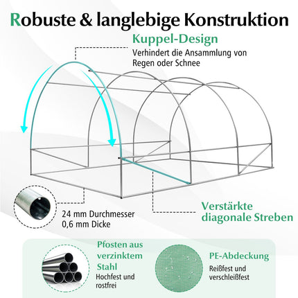 Großes begehbares Gewächshaus 12m² mit PE-Abdeckung & Eisenrahmen