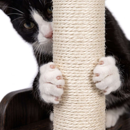 Grand arbre à chat blanc avec meuble à litière et poteaux en sisal