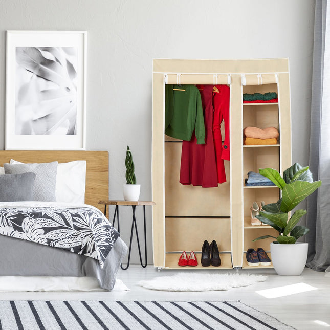 Grande armoire en tissu avec tringle à vêtements