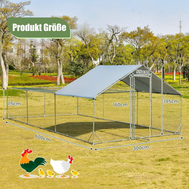 Grand poulailler en métal avec couvercle étanche et résistant au soleil, enclos extérieur galvanisé pour animaux de compagnie, argent