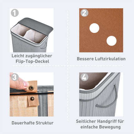 Großer faltbarer Wäschekorb mit Deckel, herausnehmbares Innenfutter