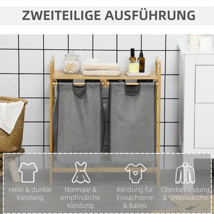 Bamboo laundry basket with removable bags - gray and natural