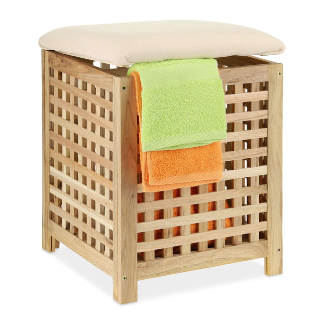Panier à linge avec assise en noyer