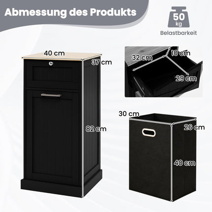 Armoire à linge avec tiroir et plateau en bambou - Noir, panier de 38 L