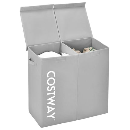 Panier à linge, 115 L, 2 compartiments, tissu, gris