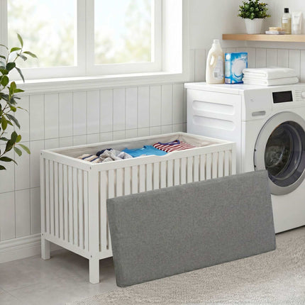 Tabouret pour panier à linge - Finition noyer, assise rembourrée