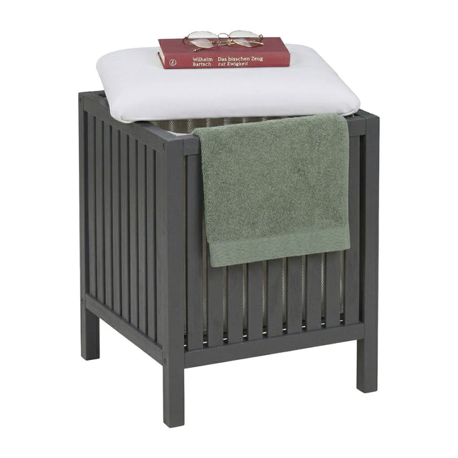 Tabouret pour panier à linge - Bois de noyer, couvercle d'assise rembourré