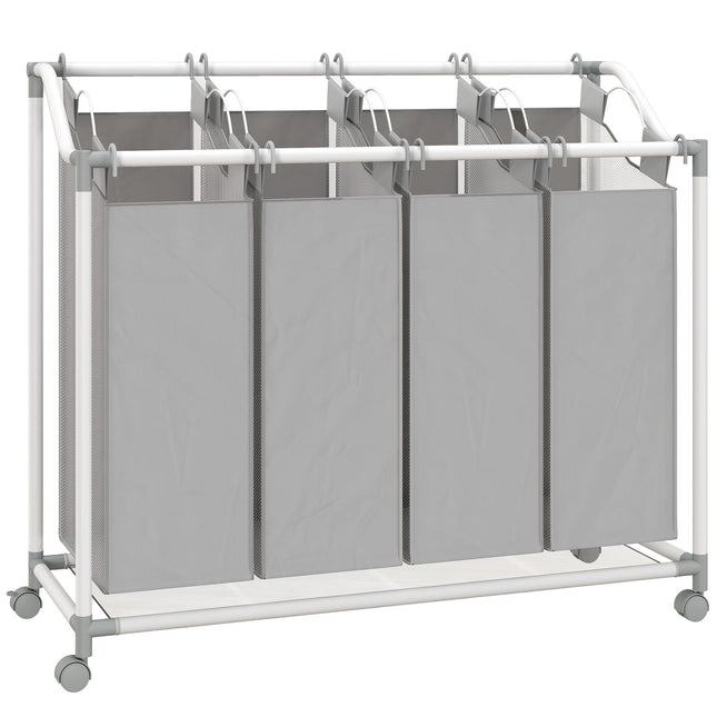 Panier à linge avec 4 sacs amovibles, 160 L, à roulettes, gris