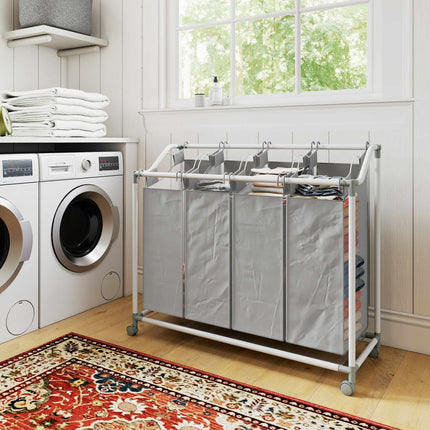 Wäschekorb mit 4 herausnehmbaren Säcken, 160L, Rollen, Grau