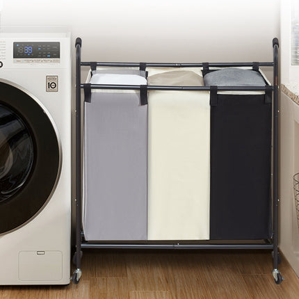 Laundry Sorter Cart, 3-Section Hamper With Locking Wheels