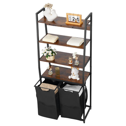 Laundry Sorter Hamper, 2-Section with Shelves and Hooks