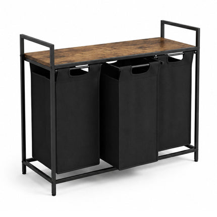 Laundry Sorter with 3 Pull-Out Bags and Top Shelf, 3 x 40 L, Black/Brown