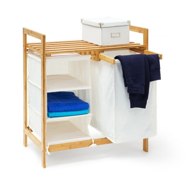 Panier à linge LINEA en bambou avec étagère