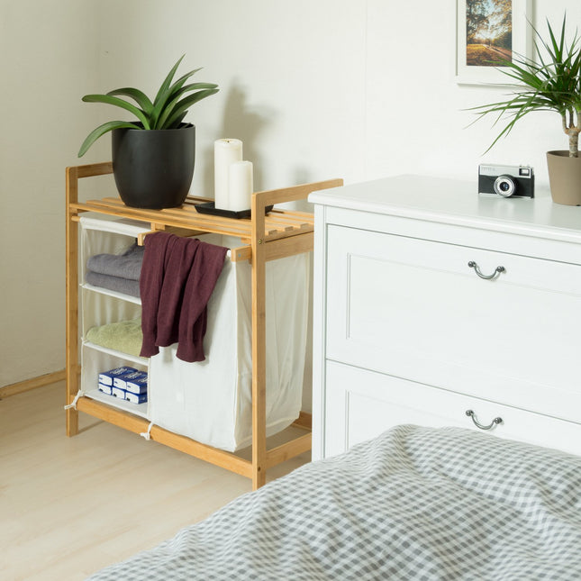 Panier à linge LINEA en bambou avec étagère