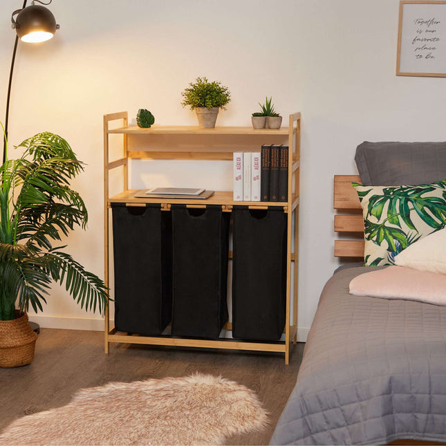 Support pour panier à linge avec 2 étagères