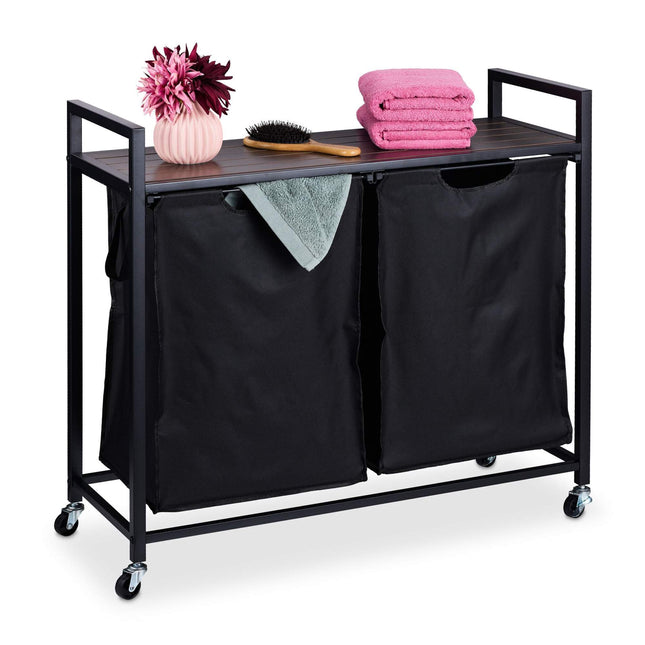Support pour panier à linge avec étagère