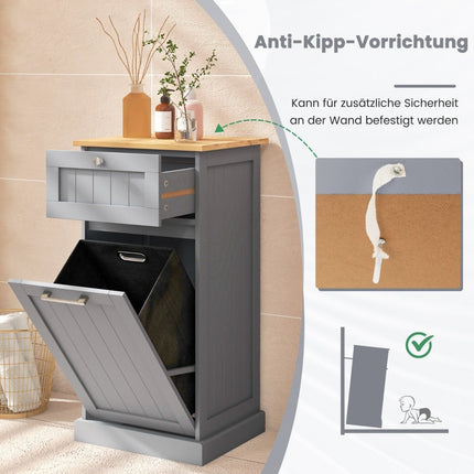 Armoire à linge avec panier à linge, tiroir et bac à linge de table en bambou gris
