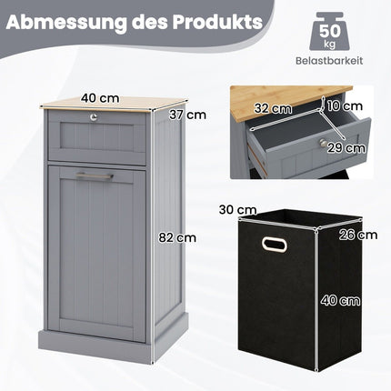 Armoire à linge avec panier à linge, tiroir et bac à linge de table en bambou gris