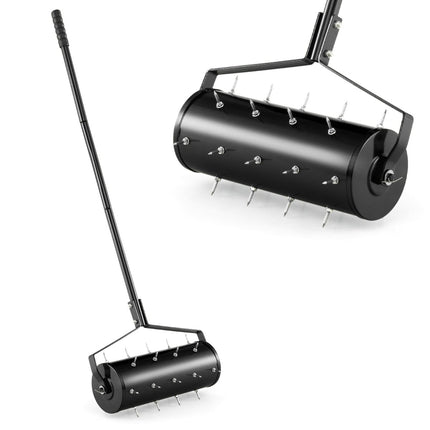 Rouleau aérateur de pelouse avec poignée et pointes, 44 x 128 cm, noir