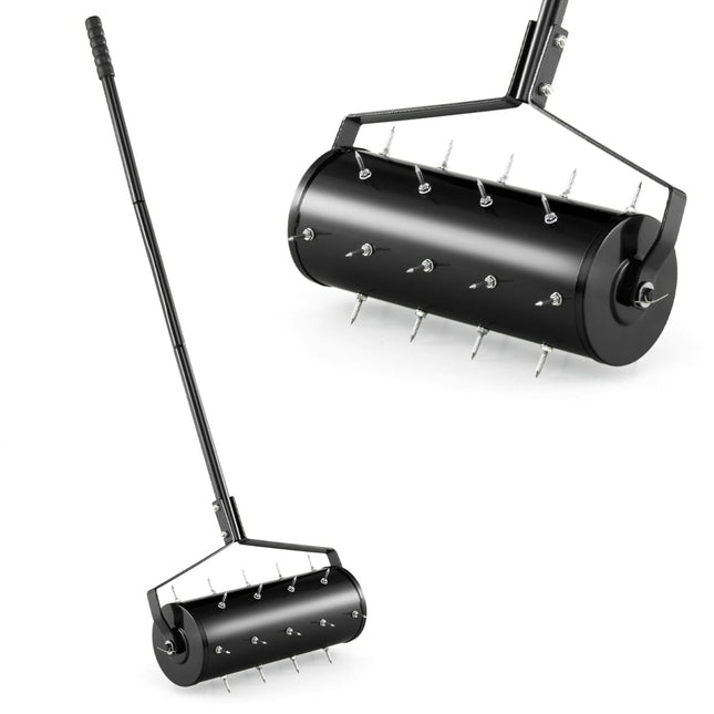 Rouleau aérateur de pelouse avec poignée et pointes, 44 x 128 cm, noir