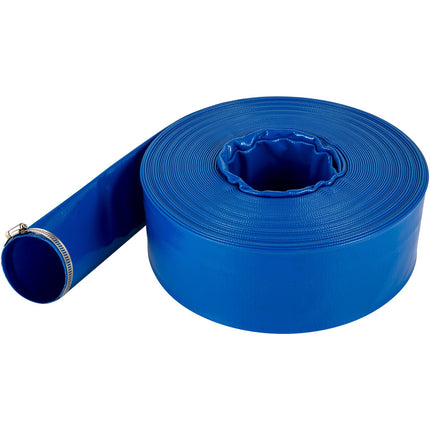Lay Flat Discharge Hose, 38 mm x 32 m PVC With Clamps