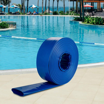 Lay Flat Discharge Hose, 38 mm x 32 m PVC With Clamps