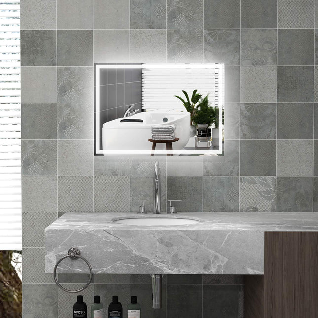 LED Badspiegel, 80x60cm, beschlagfrei, Touch-Schalter