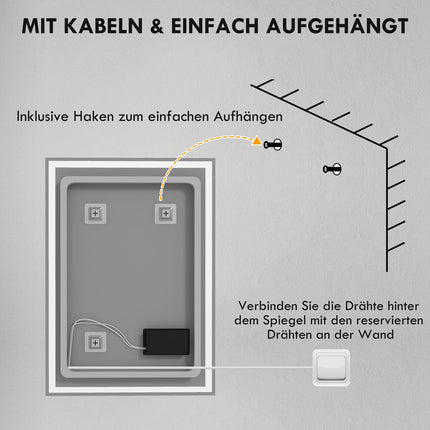 LED Bathroom mirror, 80x60cm, fog-free, Touch Switch