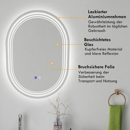 LED Bathroom Mirror with Touch Switch, 70x50cm, Anti-Fog