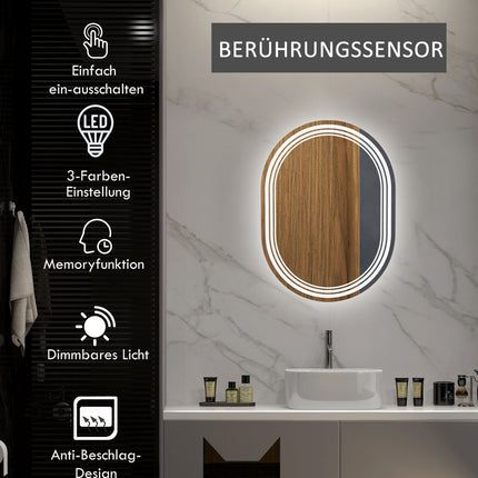 LED Bathroom Mirror with Touch Switch, 70x50cm, Anti-Fog