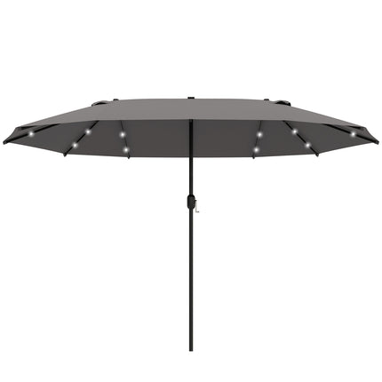 Led Double Parasol Grand Parasol De Jardin 440X260Cm, Manivelle, Ovale, Métal, Gris Foncé