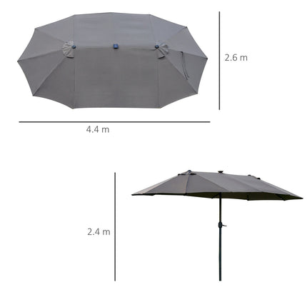 Led Double Parasol Grand Parasol De Jardin 440X260Cm, Manivelle, Ovale, Métal, Gris Foncé