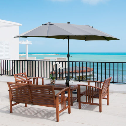 Led Double Parasol Grand Parasol De Jardin 440X260Cm, Manivelle, Ovale, Métal, Gris Foncé