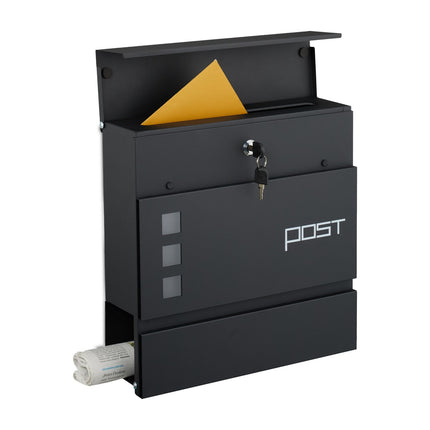 Briefkasten mit Zeitungsrolle – Wandmontage, Eisen-Design