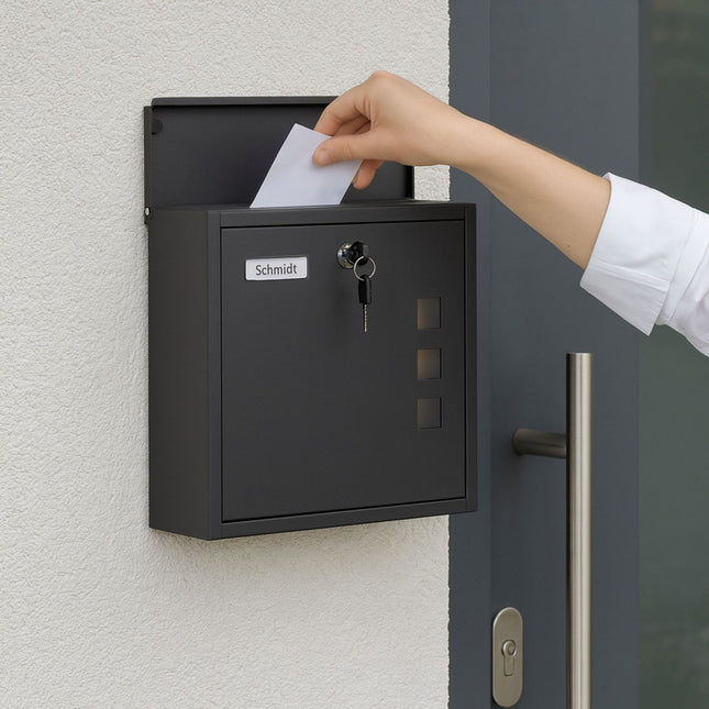 Boîte aux lettres avec fenêtre de visualisation - Fixation murale, en fer, fente pour C4