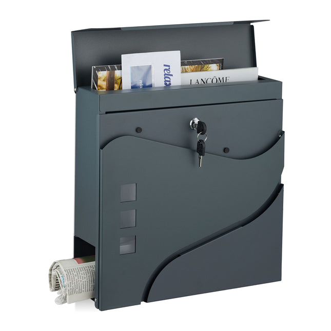 Boîte aux lettres avec porte-journaux gris anthracite