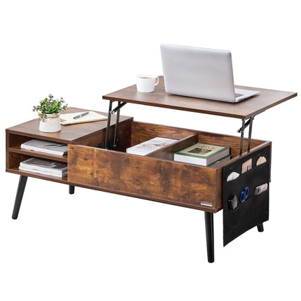 Lift Top Coffee Table 39.4 In, Storage Pockets, Brown