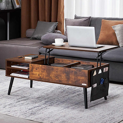 Lift Top Coffee Table 39.4 In, Storage Pockets, Brown