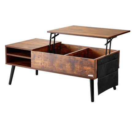 Lift Top Coffee Table 39.4 In, Storage Pockets, Brown