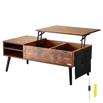 Lift Top Coffee Table 39.4 In, Storage Pockets, Brown