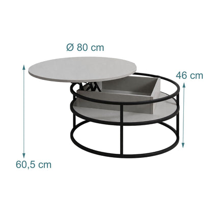 Table basse relevable - Rangement dissimulé à hauteur réglable