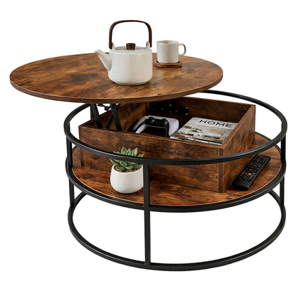 Table basse relevable, rangement réglable en hauteur