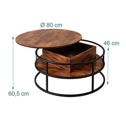 Table basse relevable, rangement réglable en hauteur